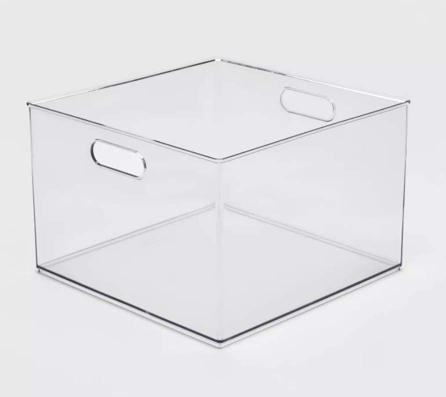 Large empty acrylic bin.