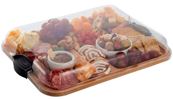 Charcuterie board covered with lid.