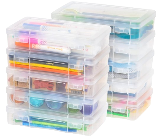 10 pack storage containers with art supplies inside.