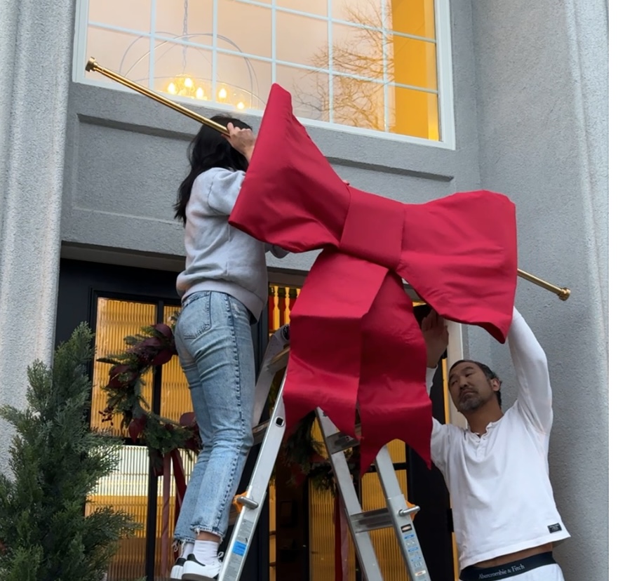 DIY giant bow: hang using a shower curtain rod