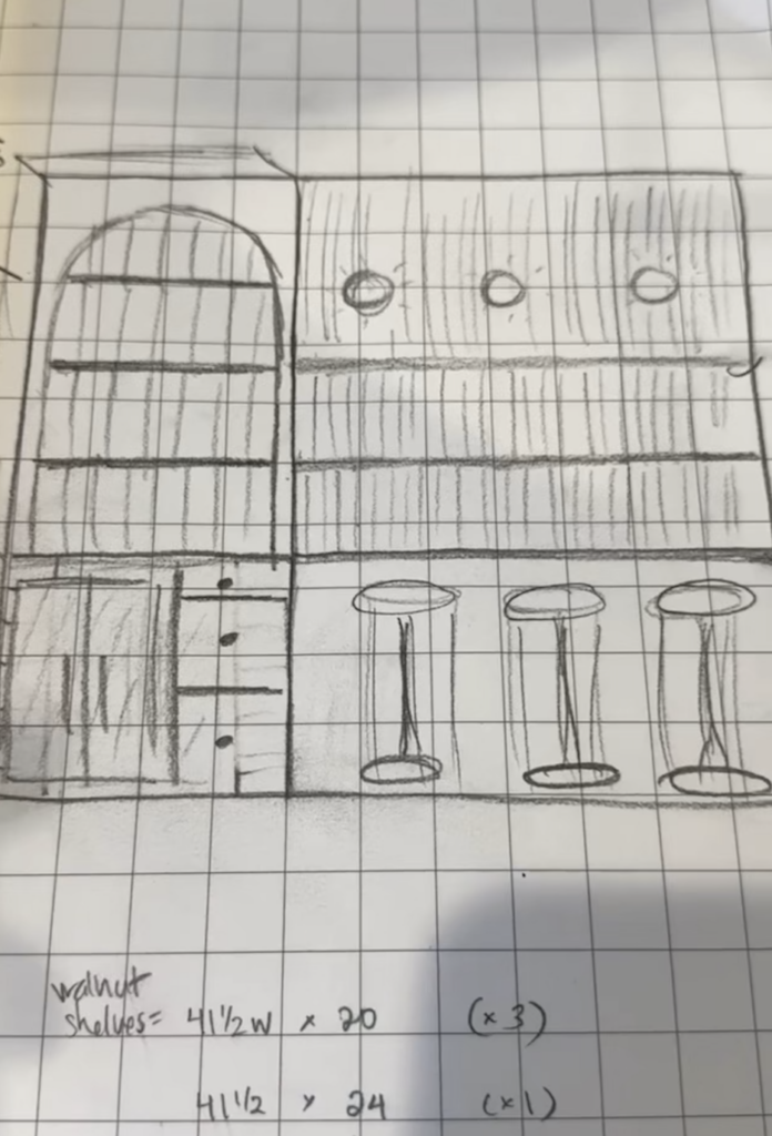 Sketch of basement bar measurements.